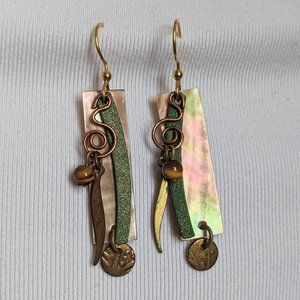 Layered iridescent modern art earrings 🌈